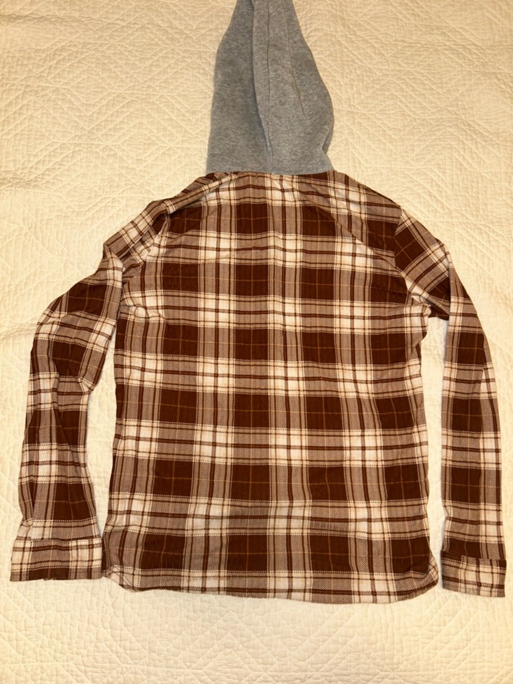 Women's Brown Plaid Hooded Button-Down Shirt - Picture 6 of 6
